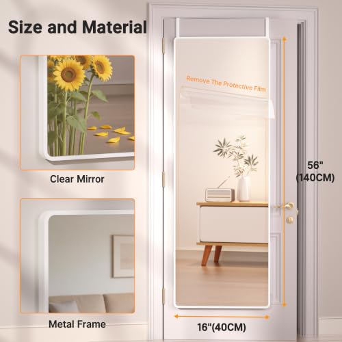 Hasipu Full Length Wall Mirror 56x16 Inch White Over The Door Hanging Mirror for Bedroom & Living Room