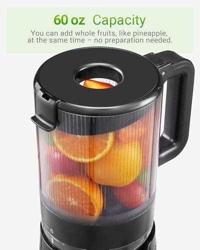 TUUMIIST Black Cold Press Juicer with Extra Large 5.8" Feed Chute, High Juice Yield