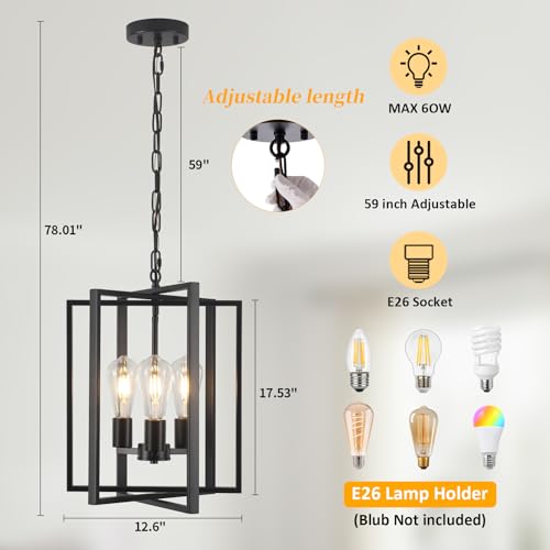 Black Farmhouse Modern Chandelier Light Fixture for Dining Room & Kitchen Island - Adjustable Geometric Pendant Hanging Light