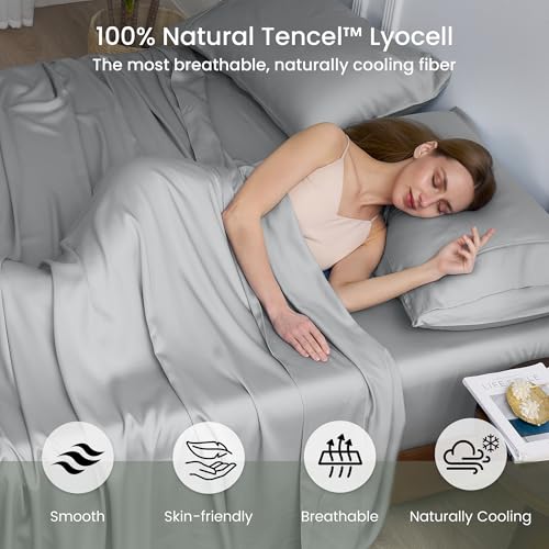 Queen Tencel Lyocell Sheet Set Silver Gray - Silky Soft, Breathable & Deep Pocket