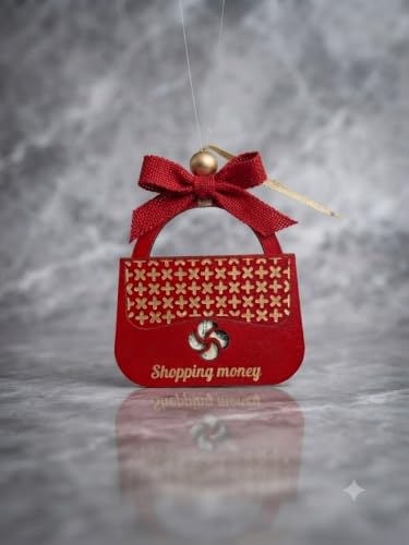 Wooden Red Purse Christmas Ornament - Gift Card & Cash Holder for Holiday Stocking Stuffers