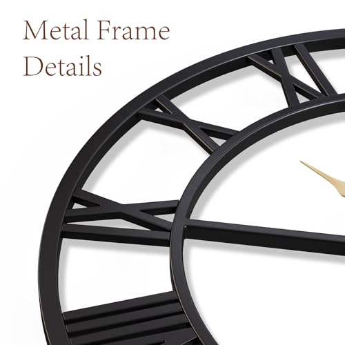 Vantic 32 Inch Large Wall Clock Black Roman Numeral Oversized Metal Clock - Modern Home Decor
