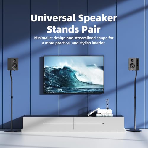 Adjustable Speaker Stands Pair - Universal Satellite & Bookshelf Speakers, 28-38 Inches, Home Theater Audio Support