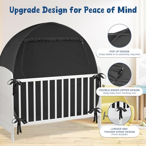 Blackout Baby Crib Tent Canopy for Pack n Play - Travel & Nap Cover 98% Blackout