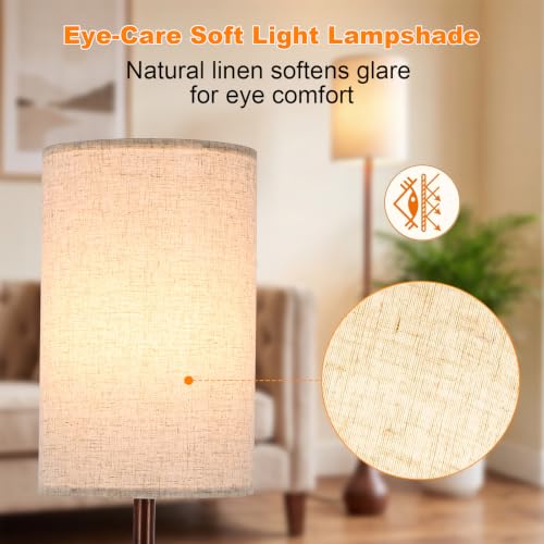 Boho Farmhouse Floor Lamp with Foot Switch & Walnut Finish - 12W LED Bulb Included