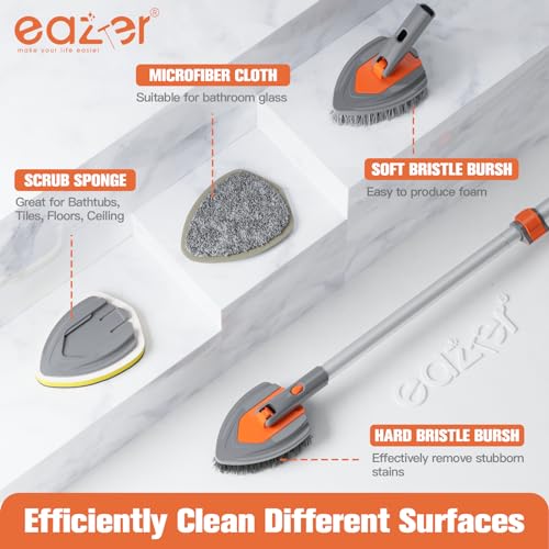 Eazer 4-in-1 Telescopic Bathroom Scrubber with Replaceable Heads — Long Handle Shower & Tub Cleaner