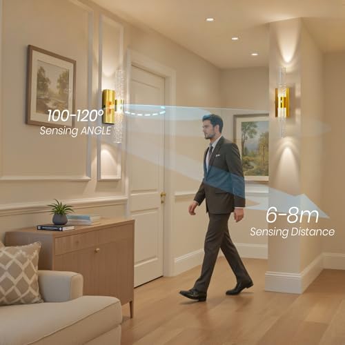 IRONPAX Wireless Rechargeable Wall Sconces Set of 2 - Brushed Gold with Bubble Crystal, Dimmable LED Lights with Remote, No Hardwiring Needed
