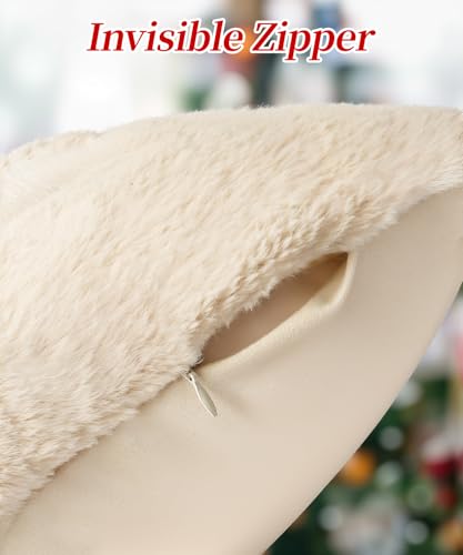 SEGXCFL Faux Fur Christmas Pillow Covers 18x18 Set of 2 with Reindeer Pattern – 18in Throw Pillow Covers