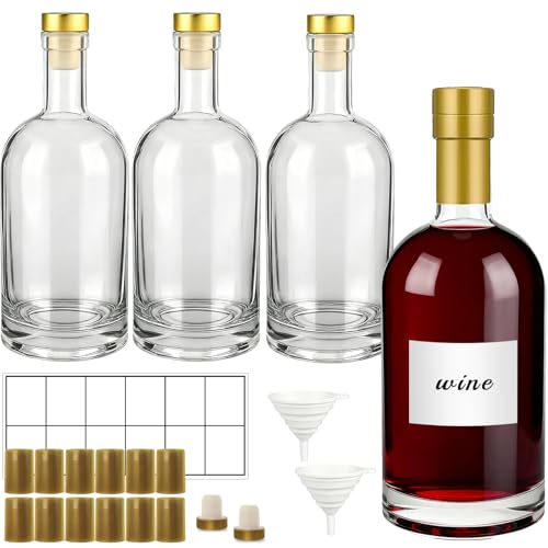 TBWIND 12 Pack 3 oz / 100 ml Clear Glass Bottles with T-Top Cork Stoppers, Small Refillable Bottles for Homemade Liquor, Vanilla Extract, Oil, Vinegar & Gift Favors