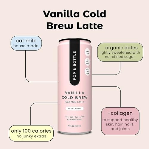 Pop & Bottle Oat Milk Lattes, Vanilla, 8 Fl Oz, 12 Pack