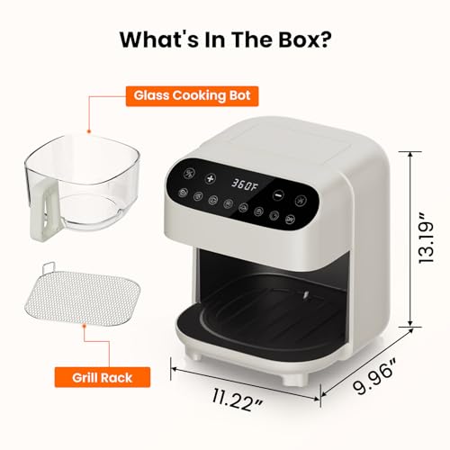 Electactic 5QT Glass Air Fryer - White, Coating-Free, PFAS & Toxin Free