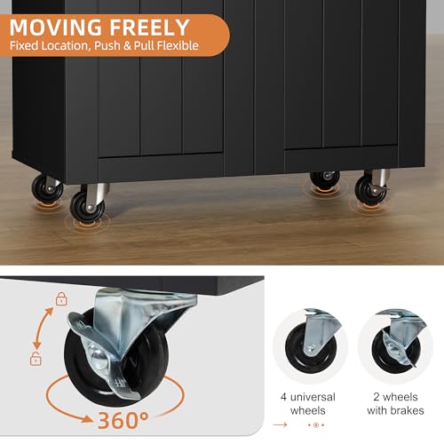 Shintenchi Kitchen Island Cart with Storage & 26 Inch Black Rolling Microwave Table