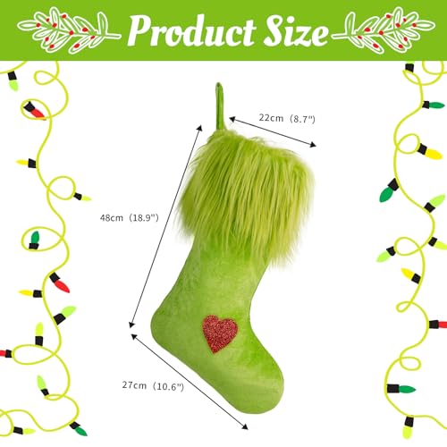 nuvagiki 2-Pack 18-Inch Green Velvet Christmas Stockings for Mantle or Wall Decor