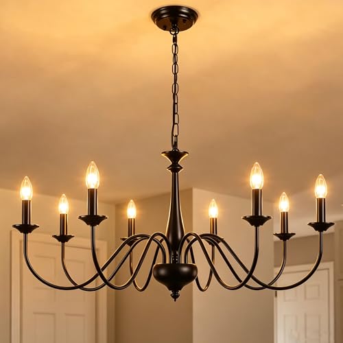 Farmhouse Black Chandeliers for Dining Room - 8 Lights Pendant Light Fixture - Adjustable Height