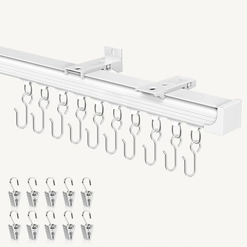 hei! dear White Ceiling Curtain Track 15-18 ft Heavy Duty Wall & Ceiling Mount Rail