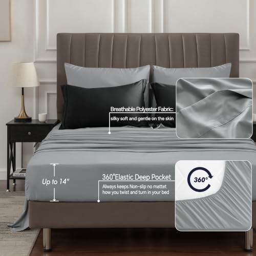 BEDELITE Reversible Black/Dark Grey Twin XL Comforter Set 5 Pieces Bed in a Bag