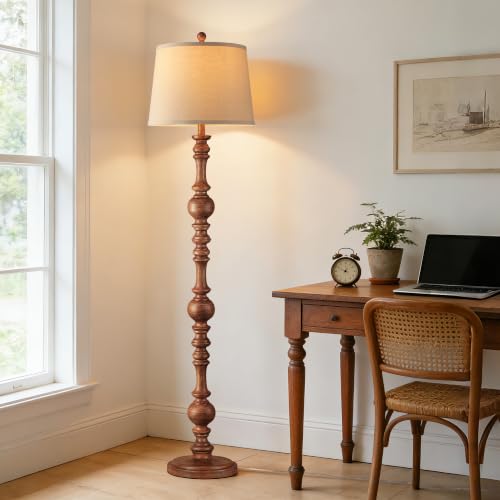 Vintage 61-Inch Wooden Grain Floor Lamp for Living Room - Farmhouse Style, Soft Lighting, Sturdy Base