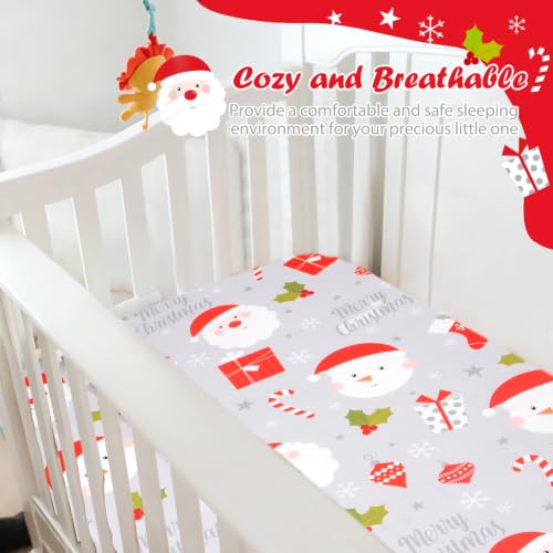 JISEN Christmas Fitted Crib Sheet with Santa Claus Design - Grey Variation 52x28 Inch Baby Bedding