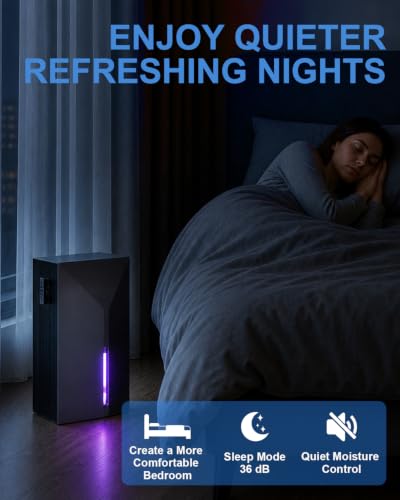 Dehumidifier for Home and Bathroom - 1000 Sq.Ft, 78oz Water Tank, Aromatherapy & Sleep Mode - Black
