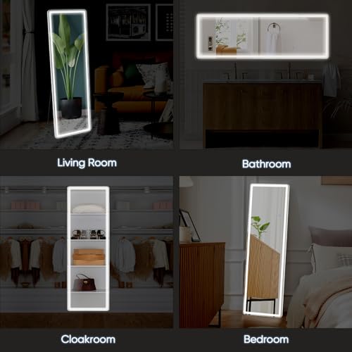 White 21x64 Inch LED Full Length Mirror with Lights - Wall Mount & Stand