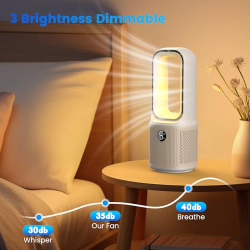 Misby Ivory White 13-Inch Bladeless Desk Fan with Night Light & 5 Speeds