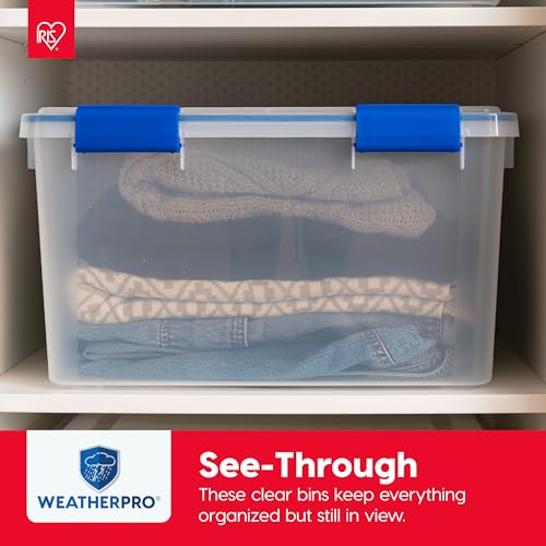 IRIS USA 3-Pack 16 Qt Storage Bins with Gasket Lids - Clear and Blue, Weatherproof Seal