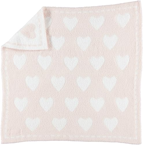 Barefoot Dreams CozyChic Dream Receiving Blanket Pink-White Hearts Baby Reversible 30x30"