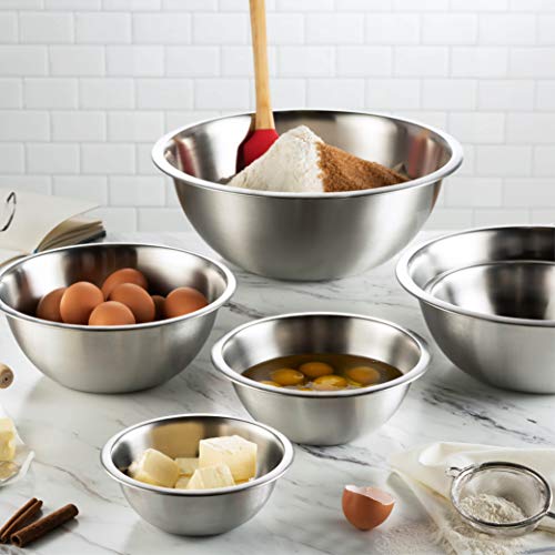 FineDine 6 Pack Stainless Steel Mixing Bowls Set - 6 Sizes, Durable Kitchen Prep