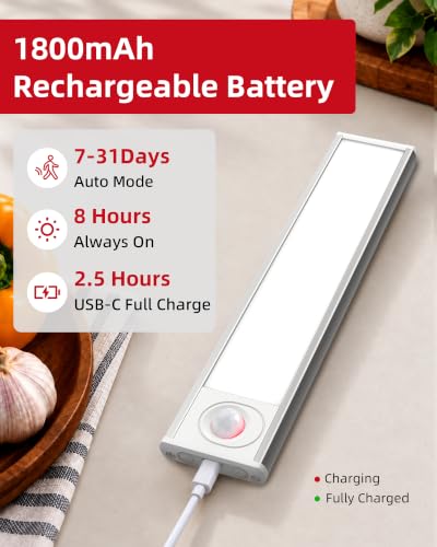 8 Inch Motion Sensor Under Cabinet Lighting Set - Rechargeable, Bright LED, Dimmable