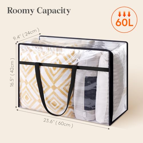 60L Clear Clothes Storage Bags - Foldable Garment & Blanket Organizer - Heavy-Duty PVC, Transparent, Reinforced Handles - Lifewit 4 Pack