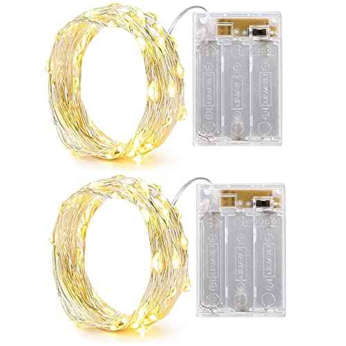 Battery Fairy Lights Led String Lights with Timer Highill 2Pack 20LED Battery Operated String Lights Copper Wire Light for Indoor Outdoor Lighting Bedroom Wedding Decor Party Christmas Tree Decoration