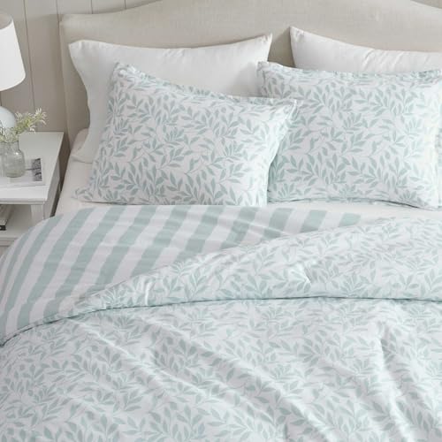 Martha Stewart Queen Comforter Set with Shams - Copper Vines Blue Reversible Cotton Bedding