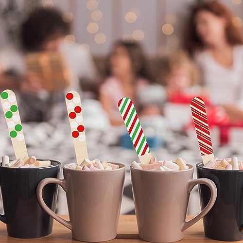 Hoolerry 300 Pcs Christmas Disposable Wooden Spoons Multi Styles for Hot Cocoa & Party