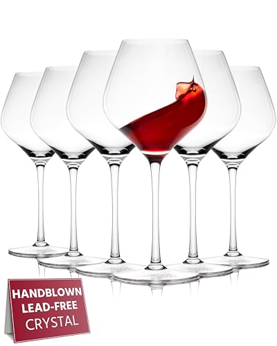 Set of 6 Crystal Wine Glasses - 22 Oz Long Stem Modern Glasses for Red & White Wine - Dishwasher Safe - Elegant Large Tall Glasses - Variation of THIS listing