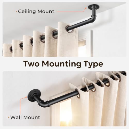 Zeerobee Matte Black Adjustable Curtain Rod 48-86 Inches, 2 Pack Industrial Design