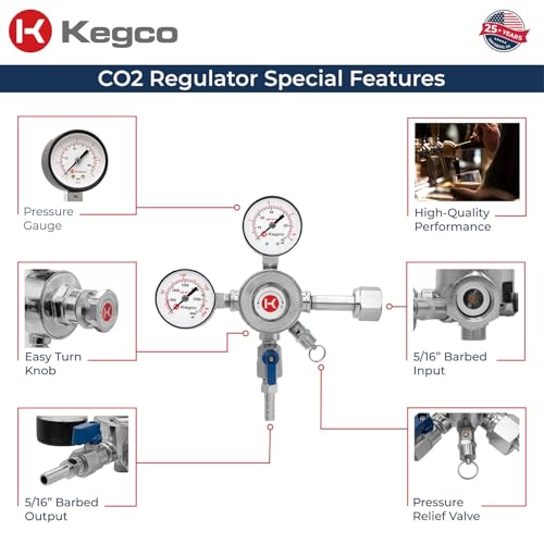 Pack of 1 Dual Gauge CO2 Draft Beer Regulator - Chrome, Kegco KC LH-542