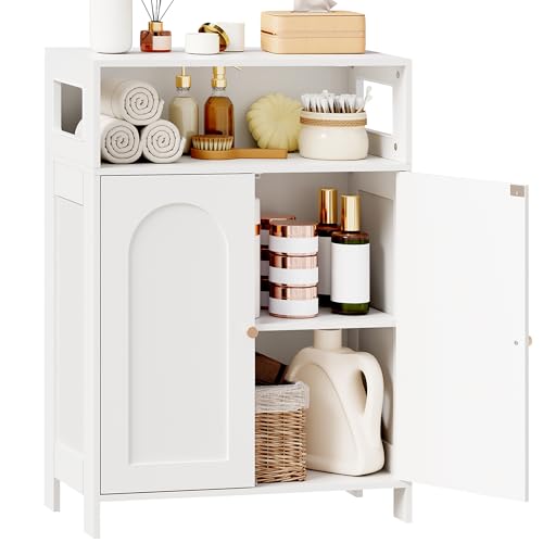 Bathroom Storage Cabinet with Adjustable Shelves and Doors - Small Floor Unit