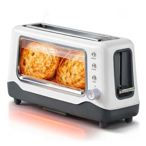 DASH White Clear View Toaster with 10-Inch Slot, 7 Browning Levels & Glass Panel