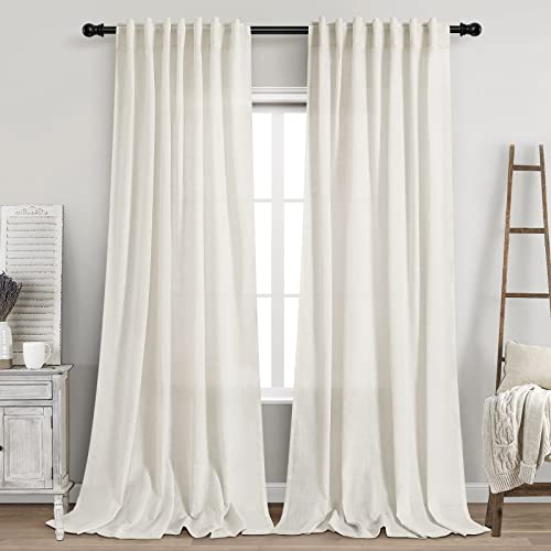 Nanspring 52" x 120" Linen Blend Curtains Pack of 2 Neutral Farmhouse Drapes