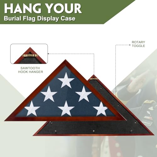 DANF FLAG 5x9.5 Red Burial Flag Display Case Glass Front Wood Memorial