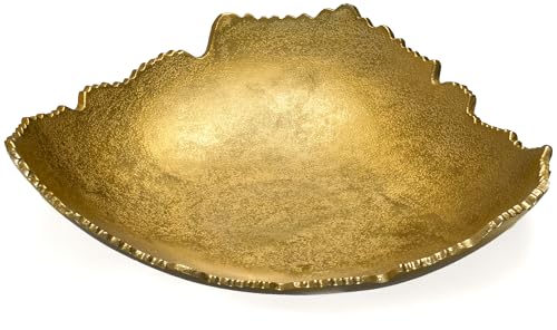 12-Inch Decorative Antique Gold Metal Centerpiece Bowl with Sculpted Edges