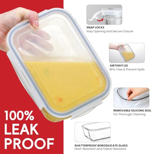 Snuvid 4 Pack Large 63oz Glass Food Storage Containers with Airtight Lids