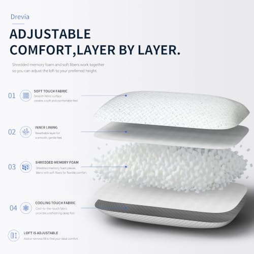 White King Size Cooling Shredded Memory Foam Pillow Set of 2