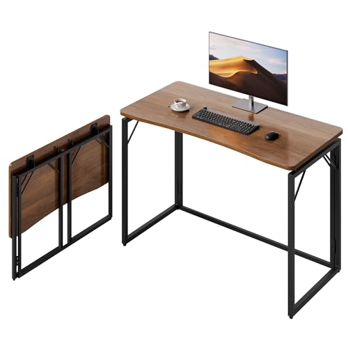 Brown 40-Inch Folding Desk - No Assembly Wooden Top, Space-Saving