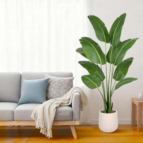 Aoxiwhcse 5ft Bird of Paradise Artificial Plant with White Planter - Faux Indoor Tree