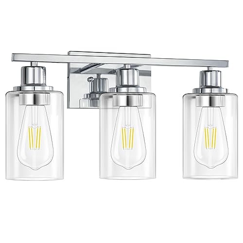 Apenath Chrome 3-Light Vanity Light Fixtures Modern Wall Sconces with Clear Glass Shades