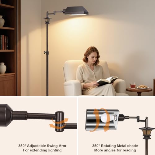 Scenekoy Square Retro Floor Lamp with Remote, Adjustable Height & Dimmable