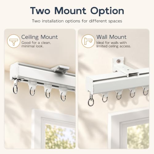 White Aluminum Ceiling Curtain Track 9-12 ft Wall Mount Rail - 1 Set