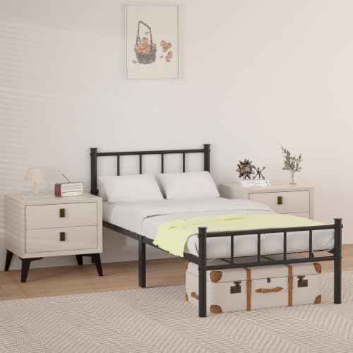 14-Inch Twin Bed Frame with Headboard, Steel Slats, Easy Assembly