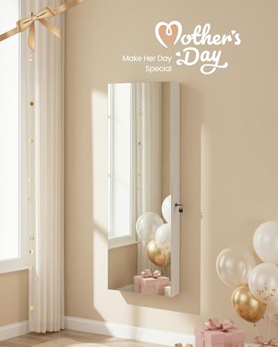 SONGMICS White 42.5-Inch Lighted Jewelry Armoire Mirror Wall or Door Mount